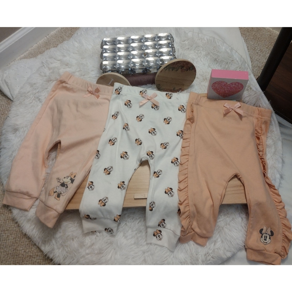 Disney Baby Minnie Mouse Joggers 3 Pairs 9/12 Months 🆕